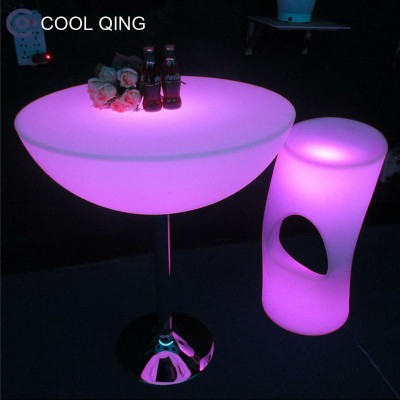 Glowing LED high table night club bar coffee PE plastic round cocktail table